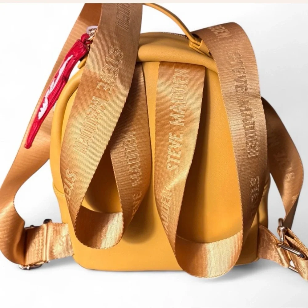 Steve Madden BBLogo Mustard Yellow Mini Backpack w sneaker charm & fun pins - Picture 6 of 8